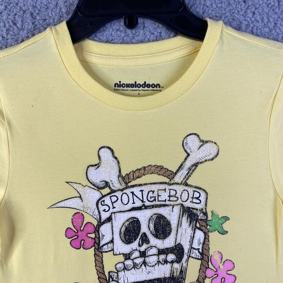 SpongeBob SquarePants Womens T-Shirt Cross & Bones Yellow  Sz S Nickelodeon NWT - Picture 3 of 15